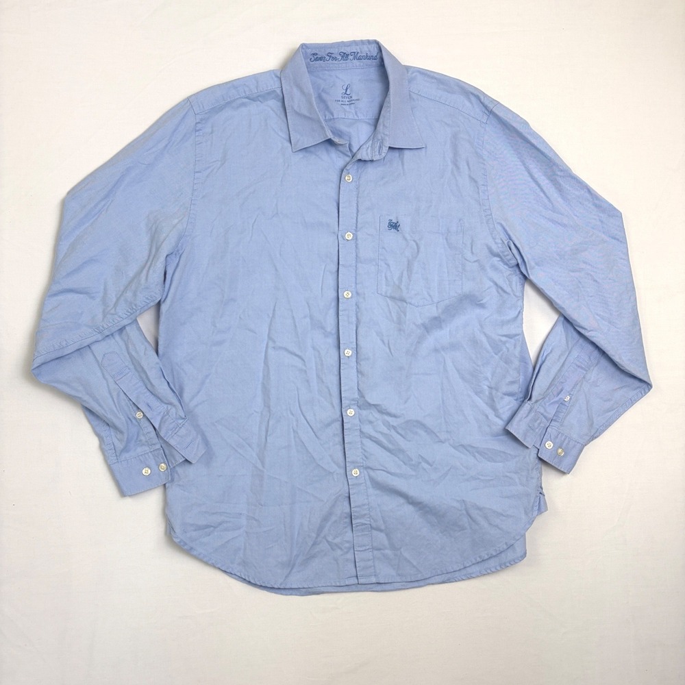 7 For All Mankind Mens Light Blue Oxford Button Down‎ Shirt Large